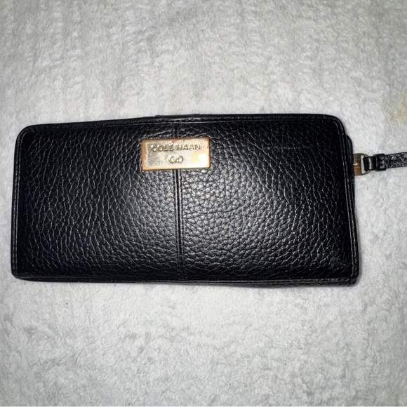 Cole Haan Black Textured Wallet with Gold Accents - Picture 1 of 3